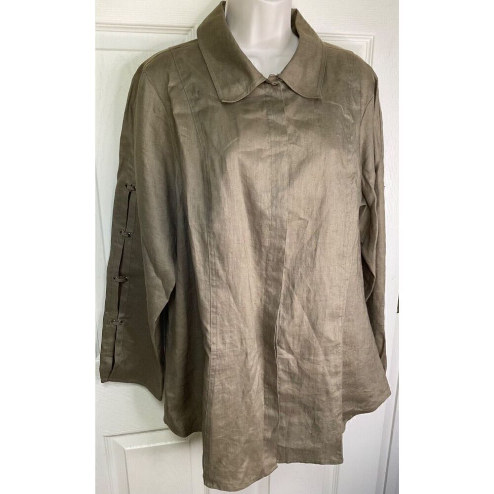 Richard Malcolm Woman Irish Linen Button Front Army‎ Green 1X Lagen Boxy Boho